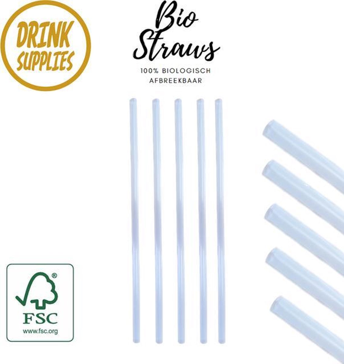 400 Hoogkwalitatieve Bio Straws Transparant | Transparante Bio Plastic Drinkrietjes | 100% Biologisch Afbreekbaar | Bio PLA | Recht Rietje | Cocktail | Longdrink | Party | Feest | Smoothie | Cocktail | Pailles Bio | 21CM/6MM